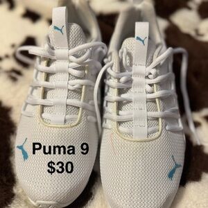 Puma White Sneakers with Teal Accents